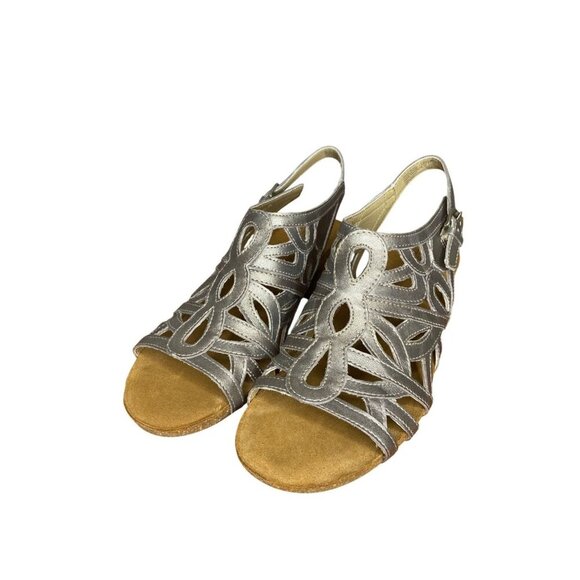 Josef Seibel Metallic Silver Ruth 03 Leather Sandals Comfort Heel Size 41/10 - Picture 2 of 8